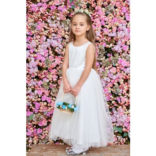 Праздничное нарядное белое длинное платье принцессы для девочки «Ангел». Рост 110