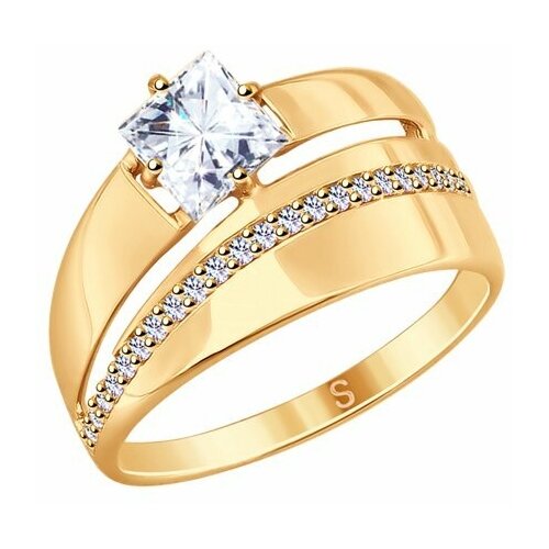 фото Кольцо diamant online, серебро, 925 проба, золочение, фианит, размер 20.5