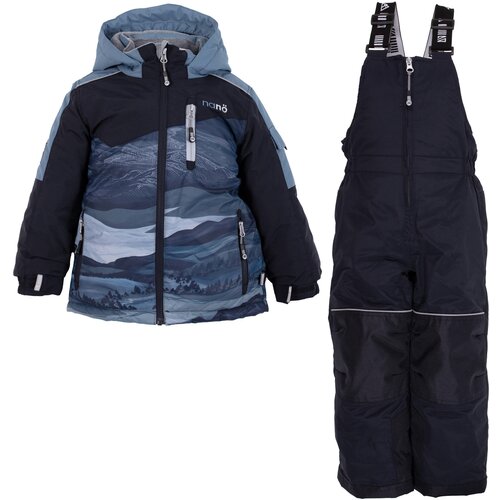 Комплект с полукомбинезоном NANO зимний, ветрозащита, карманы, манжеты, утепленный, мембранный, несъемный капюшон, светоотражающие элементы, регулируемые манжеты, водонепроницаемый, подкладка, защита от попадания снега, усиленные колени, регулировка размера, капюшон, размер 14 лет, черный, синий