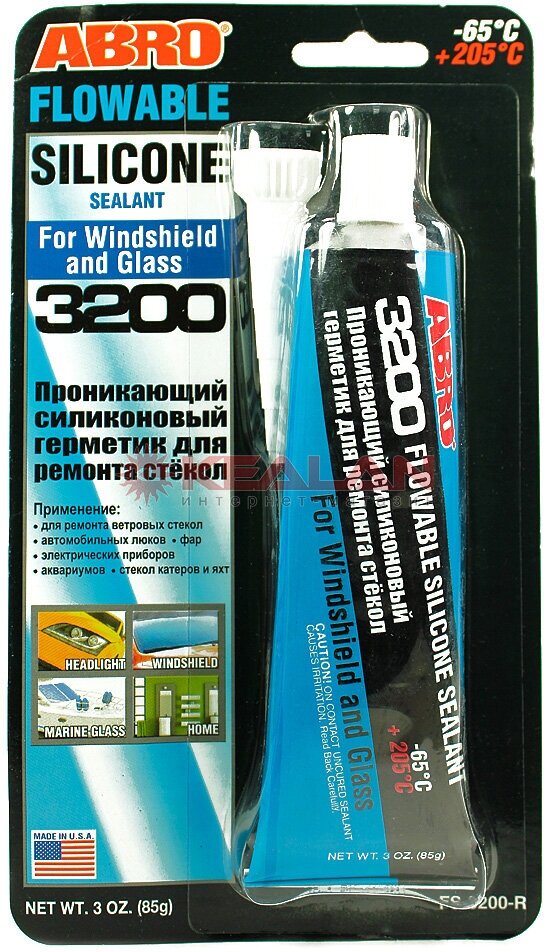 ABRO FS-3200 герметик проникающий силиконовый для ремонта стёкол 85 г.