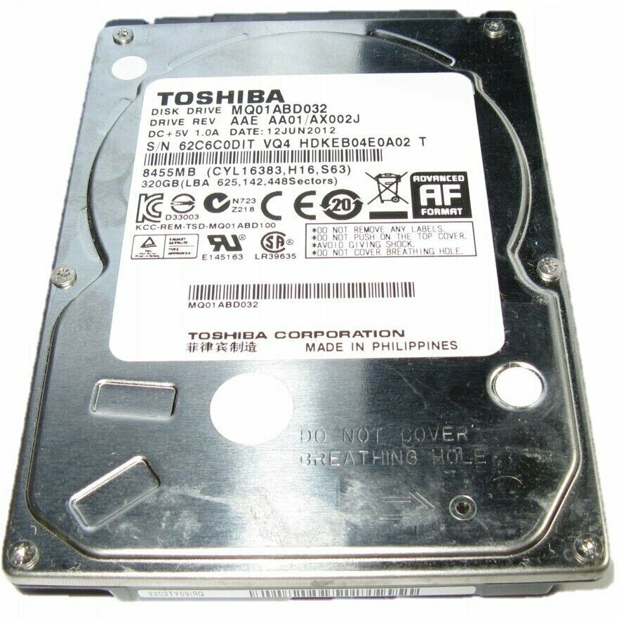 Жесткий диск Toshiba 2.5" 320Gb SATA II, 8 Mb, 5400 rpm MQ01ABD032