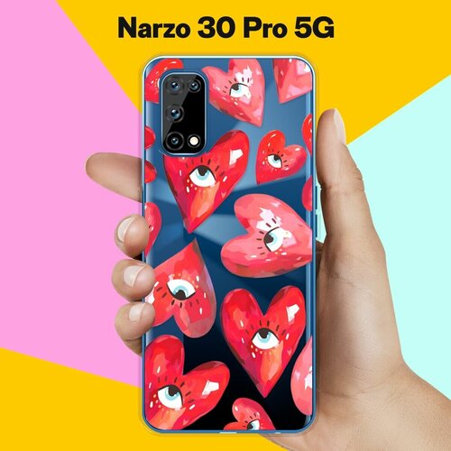 Силиконовый чехол на realme Narzo 30 Pro 5G Сердца / для Реалми Нарзо 30 Про 5 Джи силиконовый чехол на realme narzo 30 pro 5g горы для реалми нарзо 30 про 5 джи