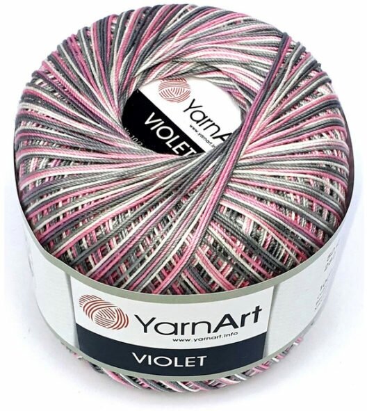 Пряжа YarnArt Violet Melange белый-розовый-серый (504), 100%мерсеризованный хлопок, 282м, 50г, 1шт