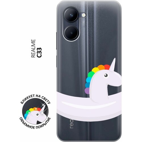 Силиконовый чехол с принтом Unicorn Swim Ring для realme C33 / Рилми С33 силиконовый чехол на realme c33 рилми с33 с 3d принтом duck swim ring прозрачный