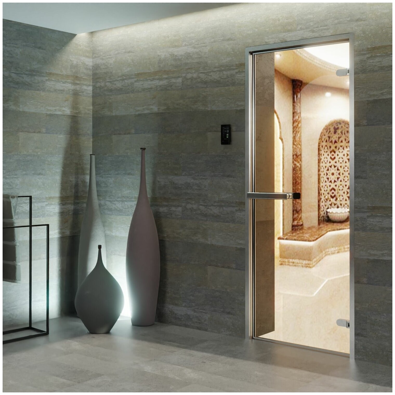Дверь для бани "Хамам Лайт прозрачная" 1900х700 мм. Левая (петли слева) - фотография № 9