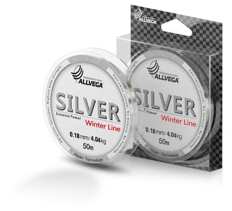 Леска монофильная ALLVEGA "Silver" 50м 0,18мм (4,04кг) серебристая