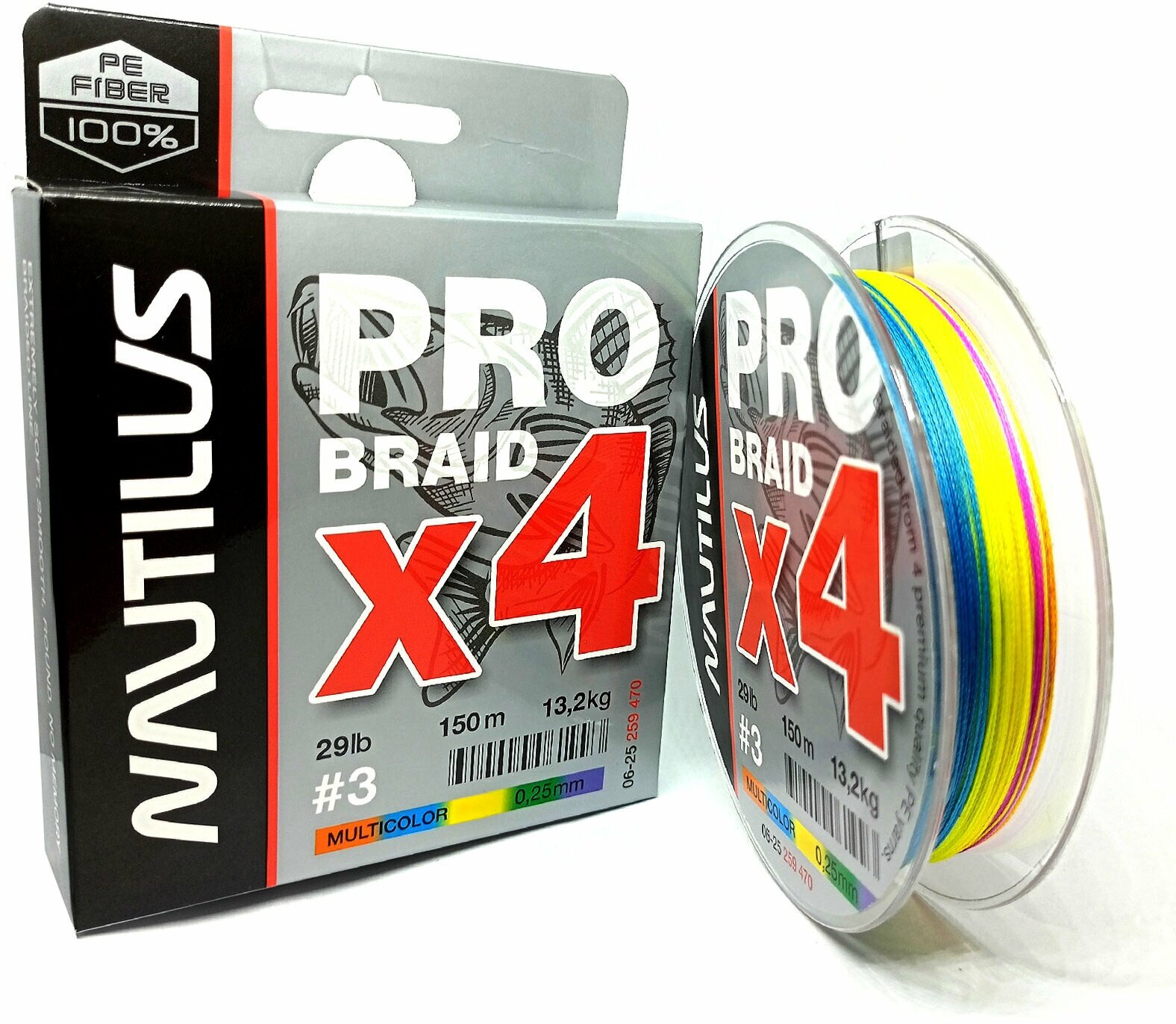 Шнур Nautilus Pro Braid X4 Multicolor d-0.25 13.2кг 29lb 150м