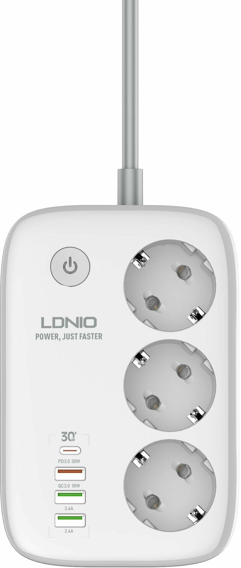 Сетевой удлинитель LDNIO SEW3452 2м Wi-Fi упр 3 розетки 2500W 4 USB: QC 30+PD 30 30W White