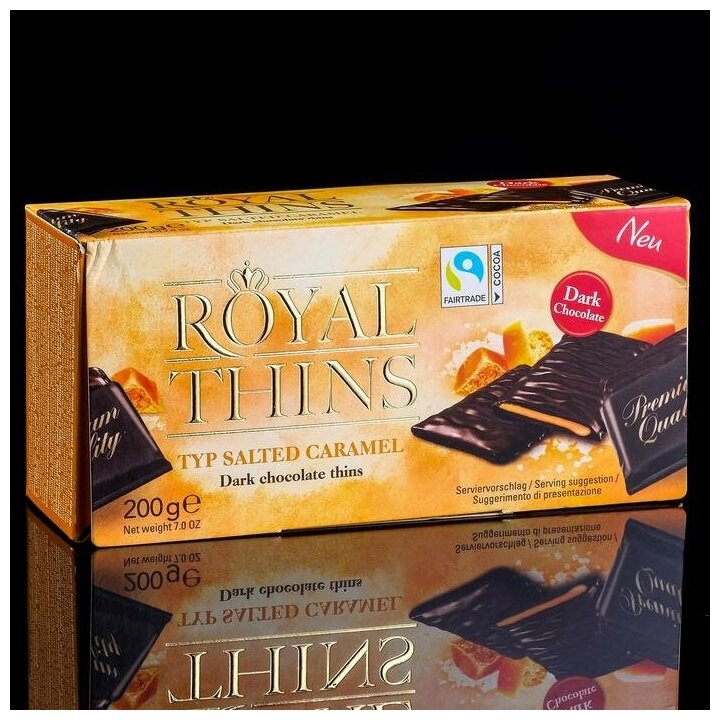 Мини-плитки Royal Thins Caramel & Sea Salt из тёмного шоколада с соленой карамелью, 200 г