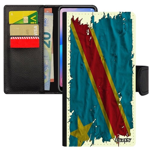 фото Чехол книжка на мобильный mi 8, "флаг конго киншаса на ткани" государственный страна utaupia