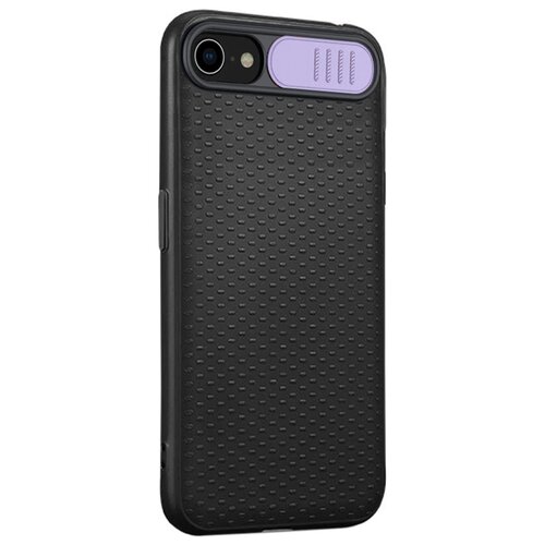 фото Чехол силиконовый для iphone se 2020 / 7 / 8 с защитой для камеры черный с фиолетовым grand price