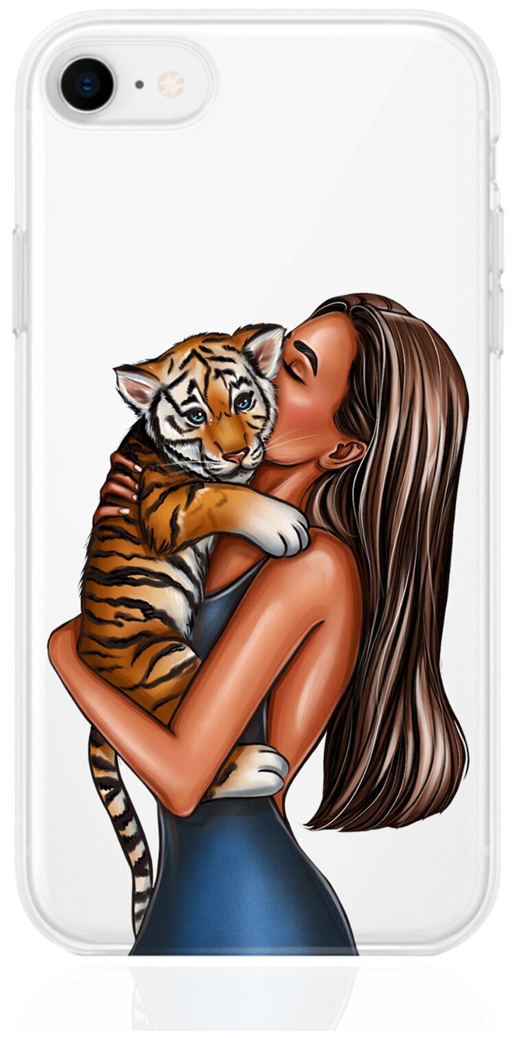 Прозрачный силиконовый чехол MustHaveCase для iPhone 7/8/SE2020 Девушка с тигренком для Айфон 7/8/СЕ2020 Противоударный