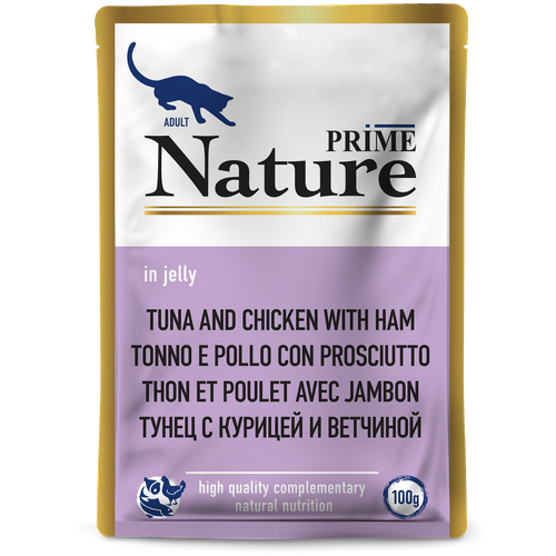 Упаковка Prime Nature 100гх24шт для кошек, тунец с курицей и ветчиной в желе (пауч)