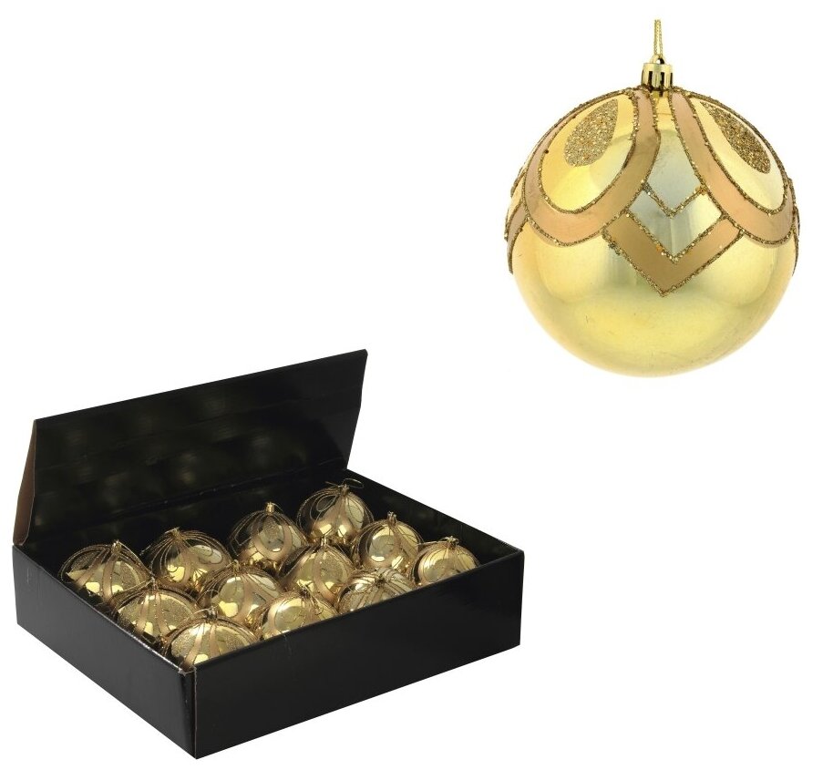 Украшение новогоднее Шар "Золотой вензель", набор из 12 шт, D 10 см, L43 W33 H10,5 см