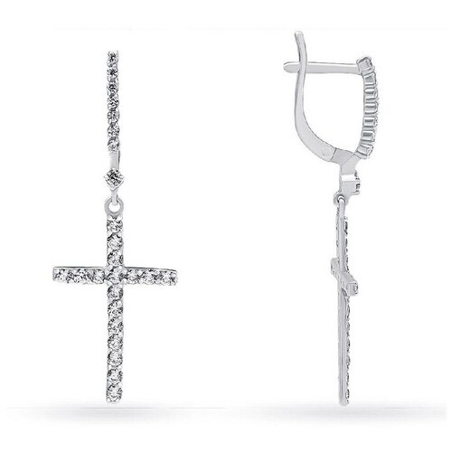 Серьги РОСТЗОЛОТО, белое золото, 585 проба, циркон, белый, золотой