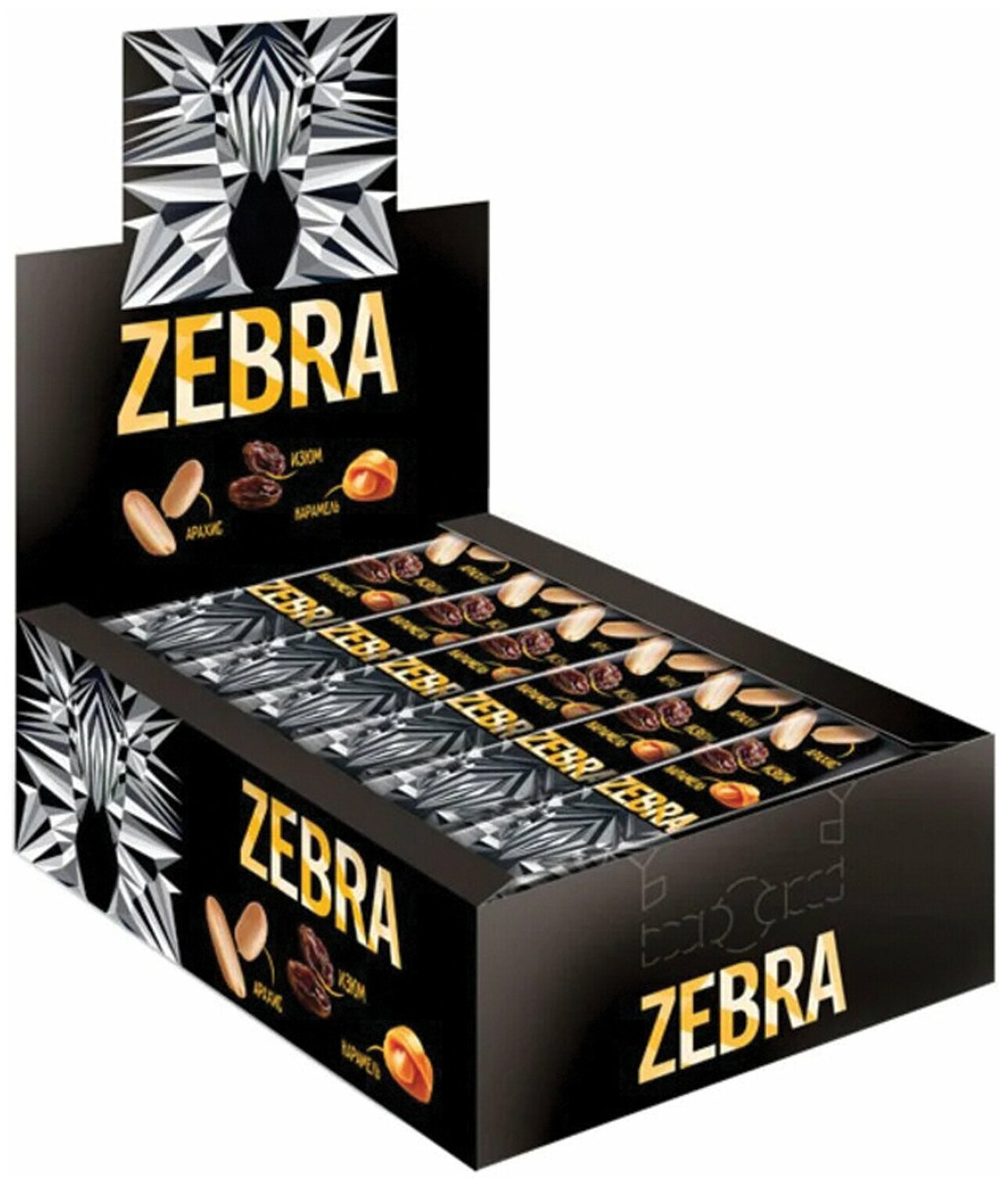 Батончик вафельный глазированный ZEBRA с изюмом и арахисом в мягкой карамели, 40 г, в шоубоксе, ЯВ252 - фотография № 13