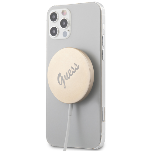 Беспроводное зарядное устройство CG Mobile Guess Script logo MagSafe Wireless charger 15W, цвет Золотой (GUCBMSVSLG)