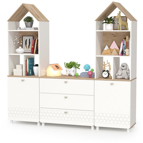 Стеллаж Mobi Эйп 13.14 + 13.322 Комод + 13.14 Стеллаж Белый/дуб белый