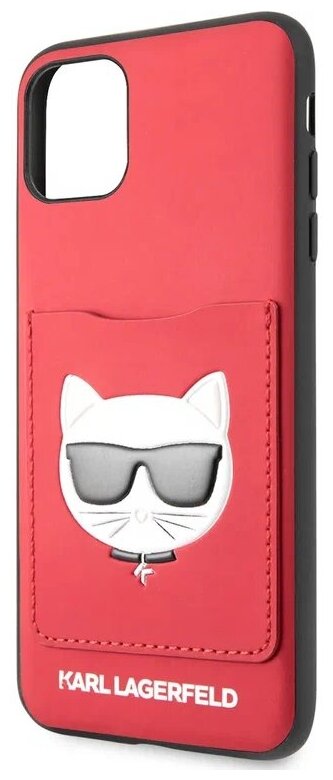 Lagerfeld для iPhone 11 чехол PU Leather with cardslot Choupette's Head Hard Red, шт