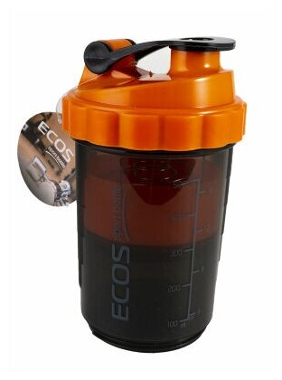 Cпортивный шейкер с пружиной для приготовления спортивных коктейлей объемом 750 мл, черно-оранжевый