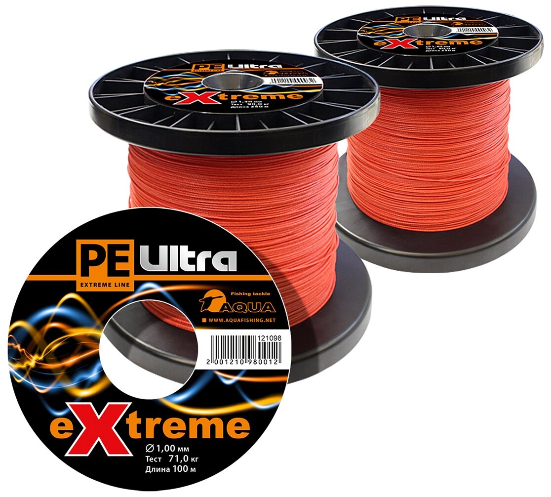 Плетеный шнур для рыбалки PE Ultra Extreme 100m 1.00mm 71kg красный 2шт