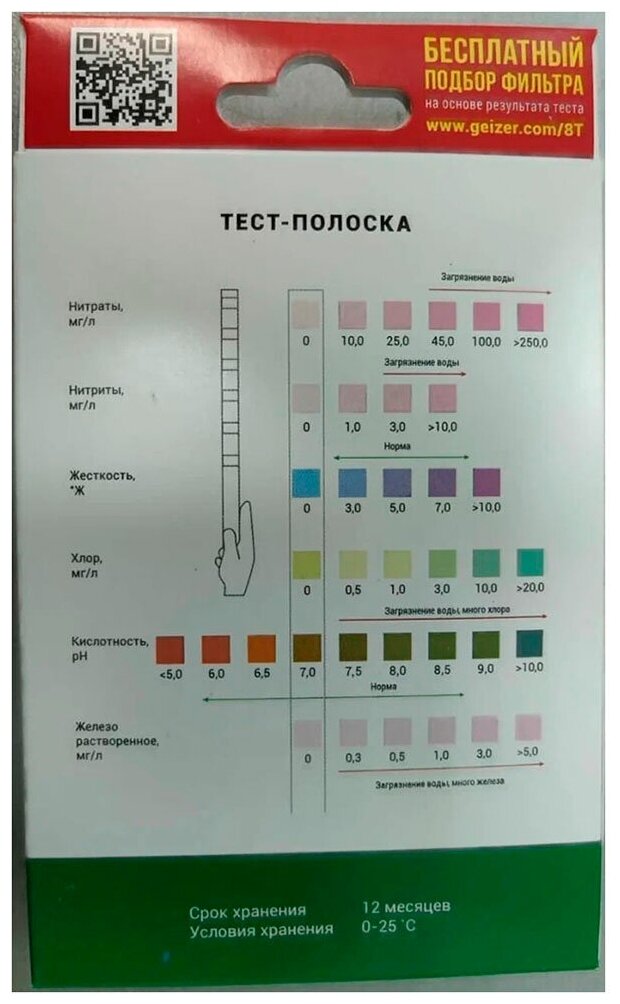 экспресс-тест ГЕЙЗЕР для анализа воды 8 в 1 - фото №13