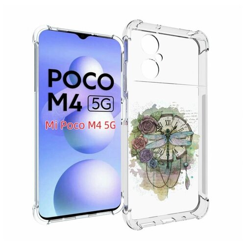 Чехол MyPads старинные часы в цветах для Xiaomi Poco M4 5G задняя-панель-накладка-бампер