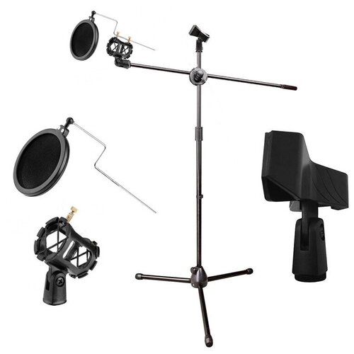 Микрофонная стойка Pro-23f с двумя держателями для микрофона и поп-фильтром диаметром 10 см sd215 стойка для микрофона журавль soundking