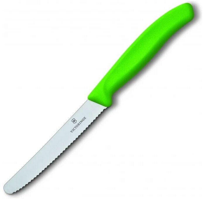 Нож VICTORINOX SwissClassic для овощей и фруктов лезвие 11 см с волнистой кромкой зелёный