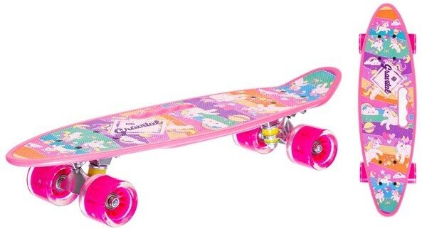Скейтборд детский пластиковый. розовый с принтом. арт. IT106643