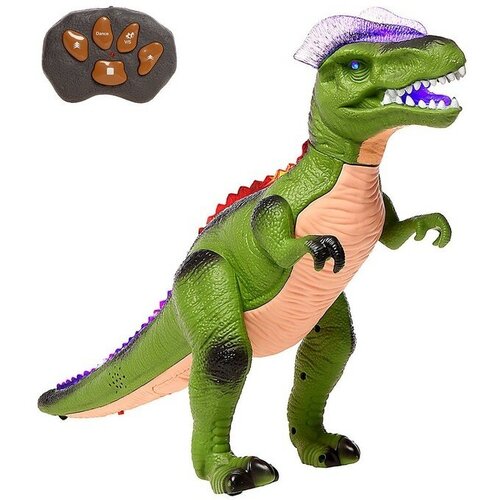 динозавр радиоуправляемый t rex двигает головой работает от аккумулятора цвет оранжевый Динозавр радиоуправляемый T-Rex, световые и звуковые эффекты, работает от батареек, цвет зелёный
