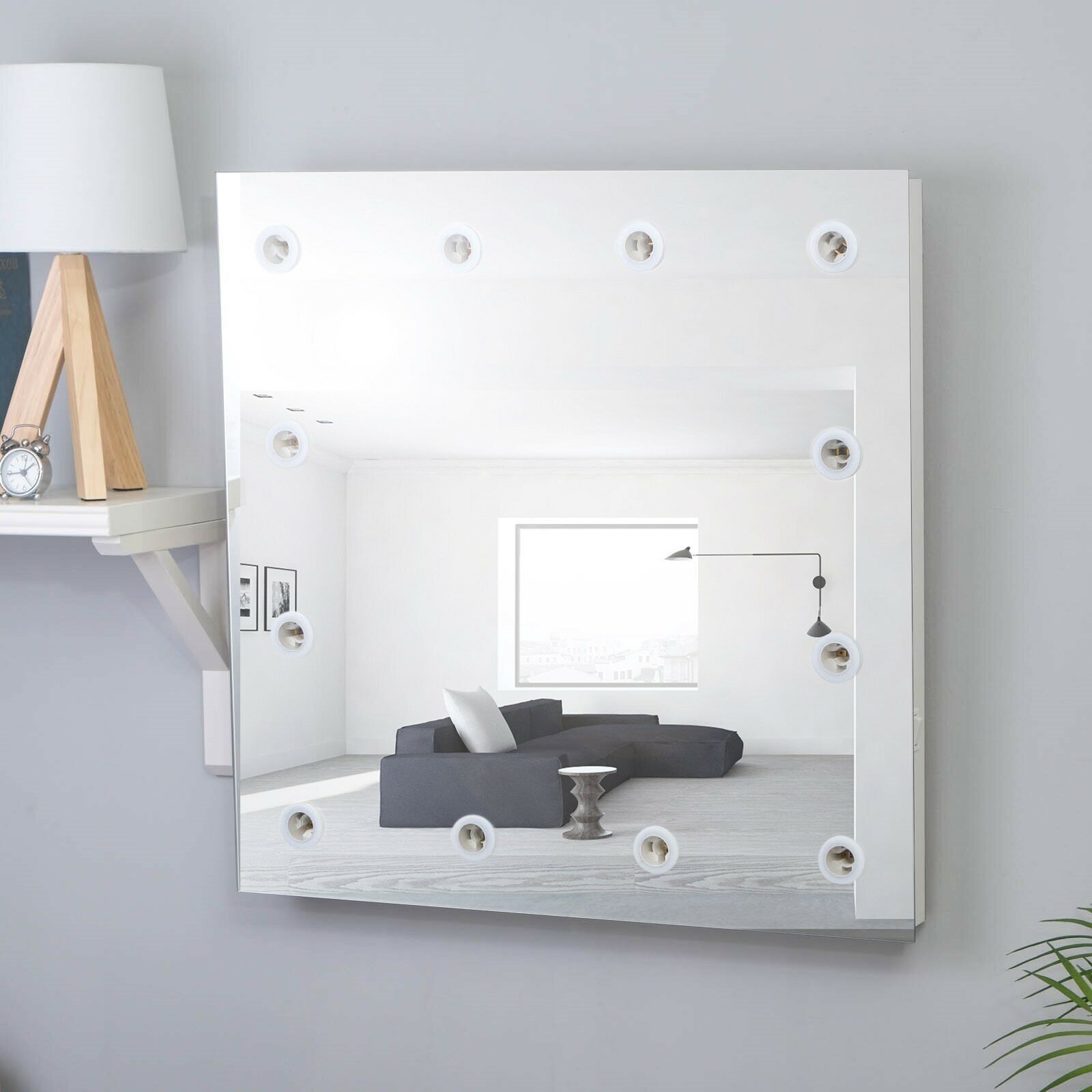 Зеркало, гримерное, настенное, 12 лампочек, 60×60 cм - фотография № 9
