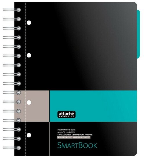 Тетрадь SMARTBOOK А5 120л. клетка, спираль , сер-бирюз