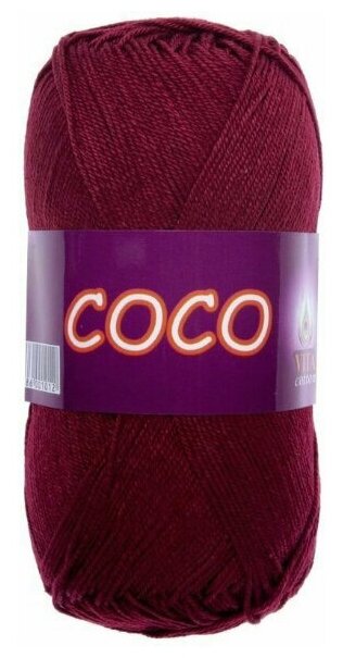 Пряжа хлопковая Vita Cotton Coco (Вита Коко) - 1 моток, 4332 винный, 100% мерсеризованный хлопок 240м/50г