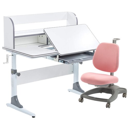 фото Комплект anatomica smart-30 парта study-100 lux + органайзер + кресло orlando 100x60 см белый/серый/розовый