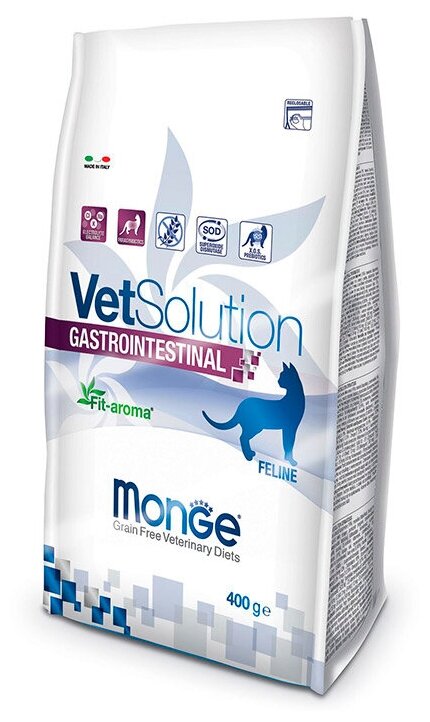 Сухой корм для кошек Monge VetSolution Cat Gastrointestinal, при проблемах с ЖКТ, беззерновой 400 г