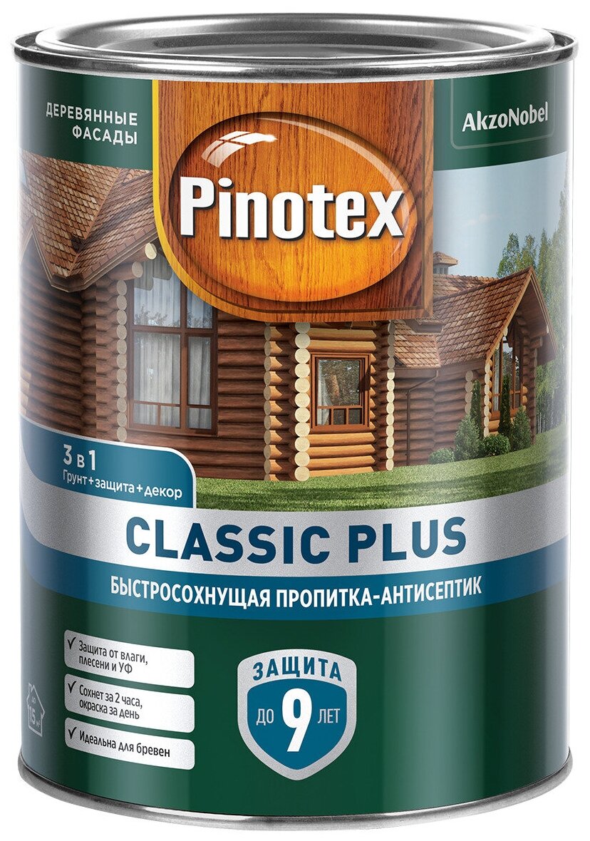 Пропитка декоративная для защиты древесины Pinotex Classic Plus 0,9 л. Тиковое дерево