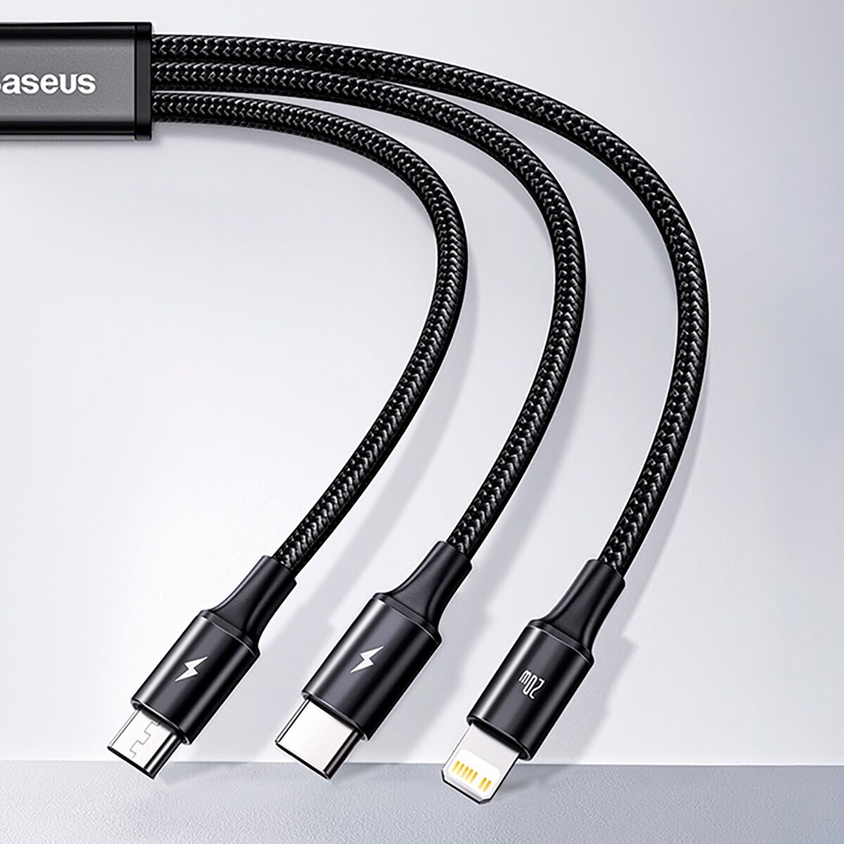 Кабель Baseus Rapid Series 3-in-1 Fast Charging Data Cable Type-C to C+L+C PD 20W 15m - черный (CAMLT-SC01)