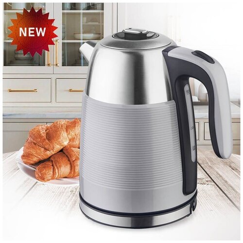Металлический электрический чайник для дома офиса домашний кухонный электрочайник объем 17 л защита от перегрева для дома офиса серый 305500₽