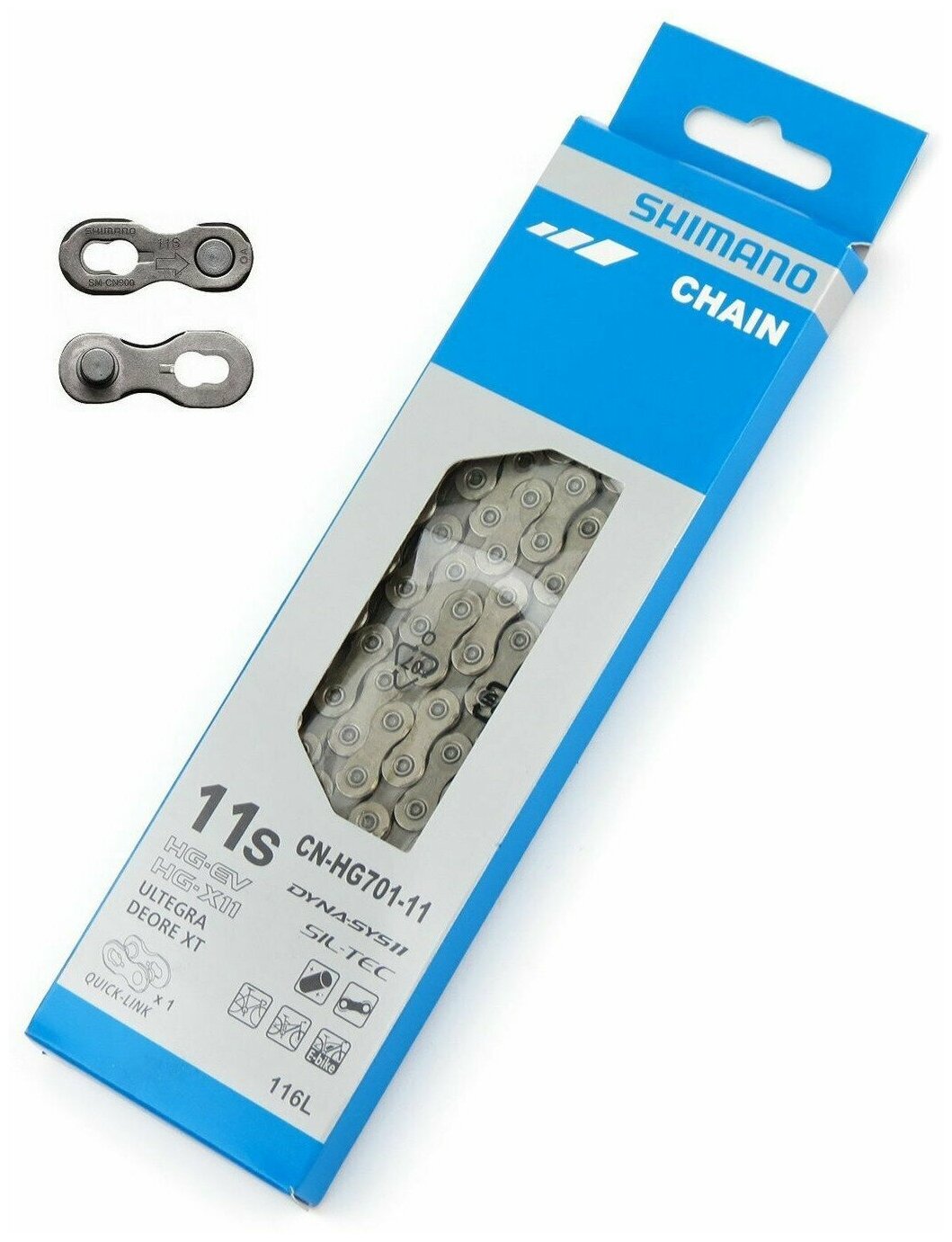 Цепь Shimano HG701, 11 скоростей, 116 звеньев, замок Quick-Link, ROAD/MTB/E-BIKE