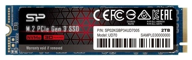 Твердотельный накопитель SSD M.2 2 Tb Silicon Power UD70 Read 3400Mb/s Write 3000Mb/s 3D QLC NAND SP02KGBP34UD7005