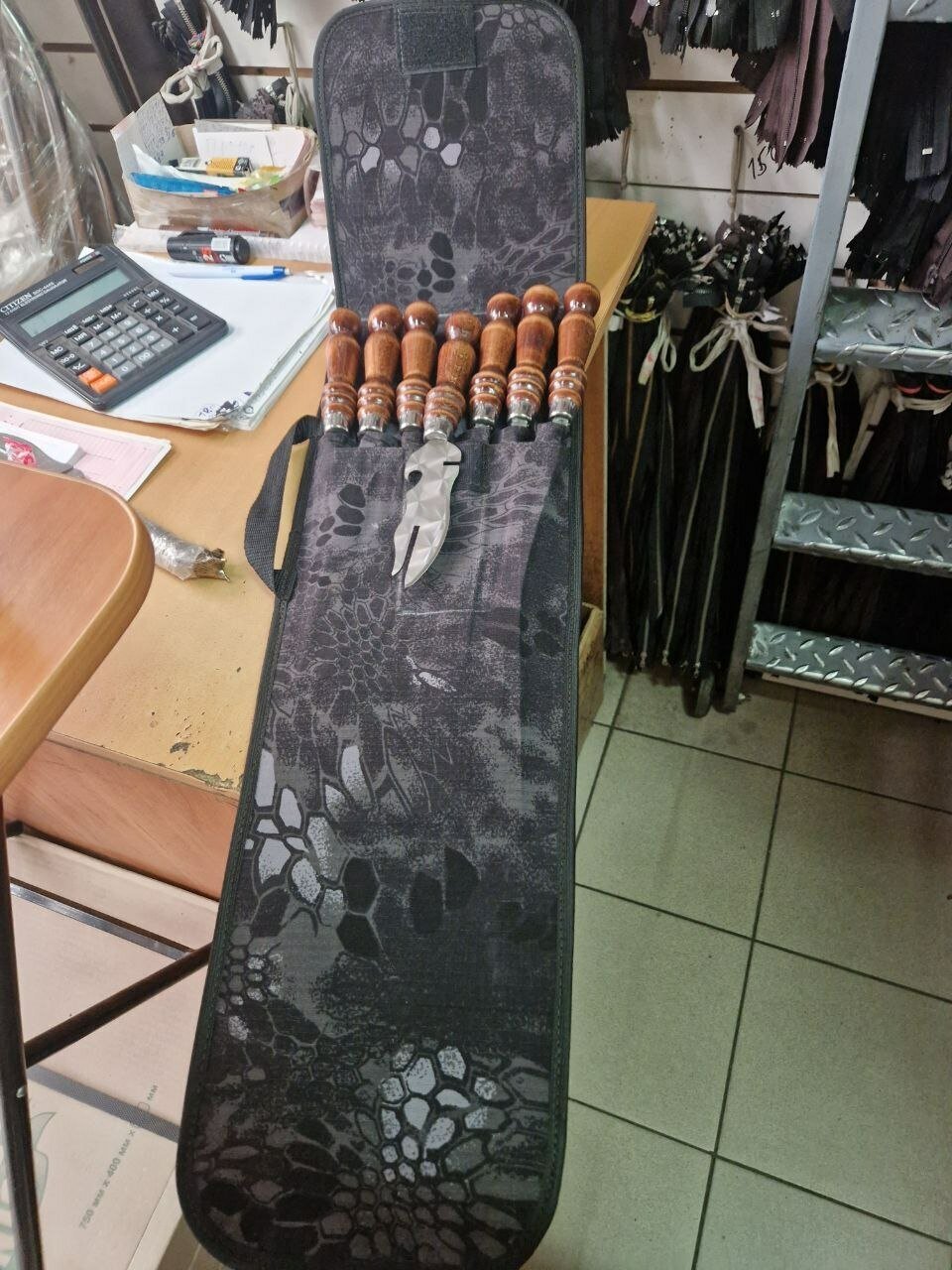 Набор шампуры,нож и чехол, 40 см, 6 шт - фотография № 1