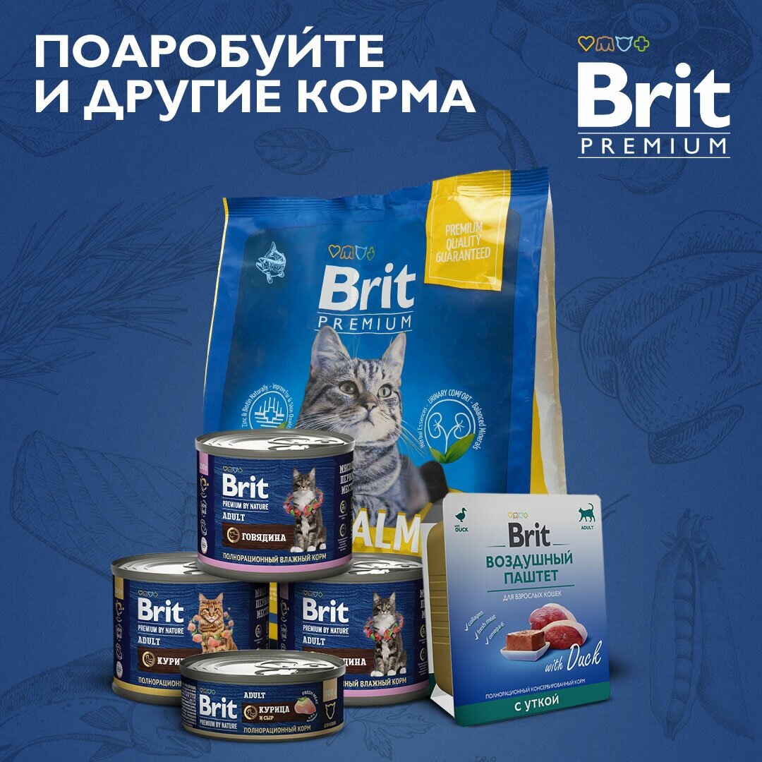 Пауч Brit Premium для взрослых кошек лосось и форель 85г - фотография № 9