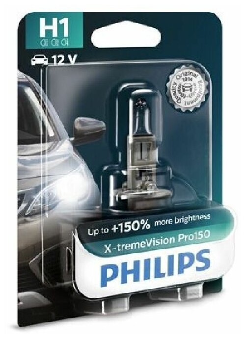 PHILIPS Лампа галогенная H1 12V 55W "PHILIPS" X-treme Vision Pro (+150%)