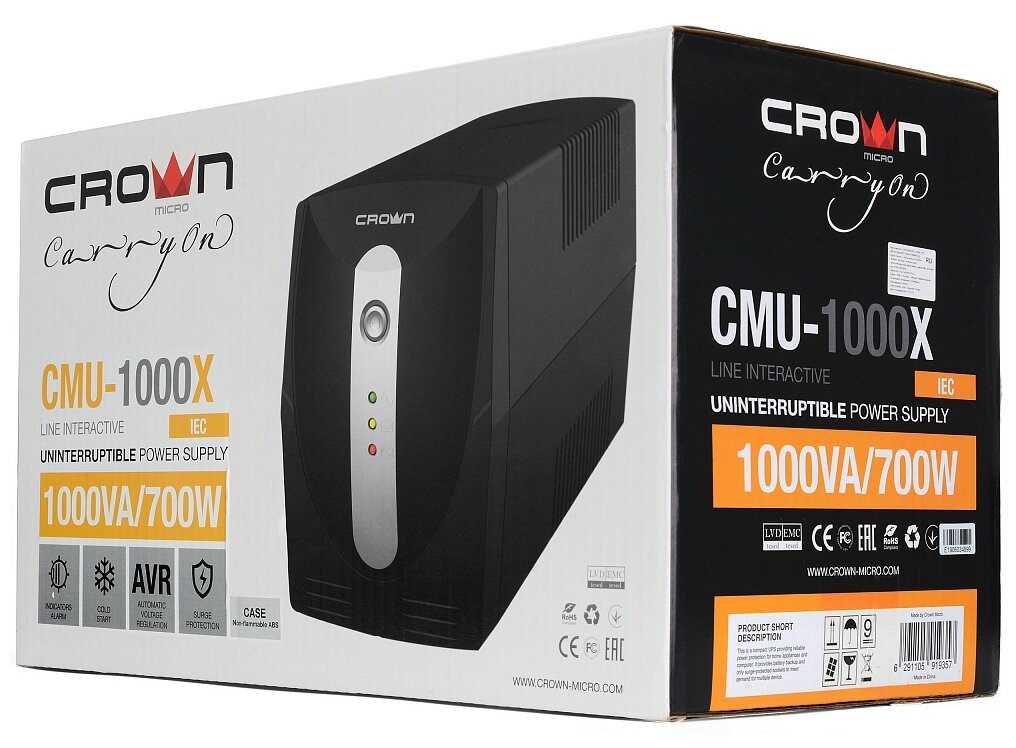 Интерактивный ИБП CROWN MICRO CMU-1000X IEC (2021) черный