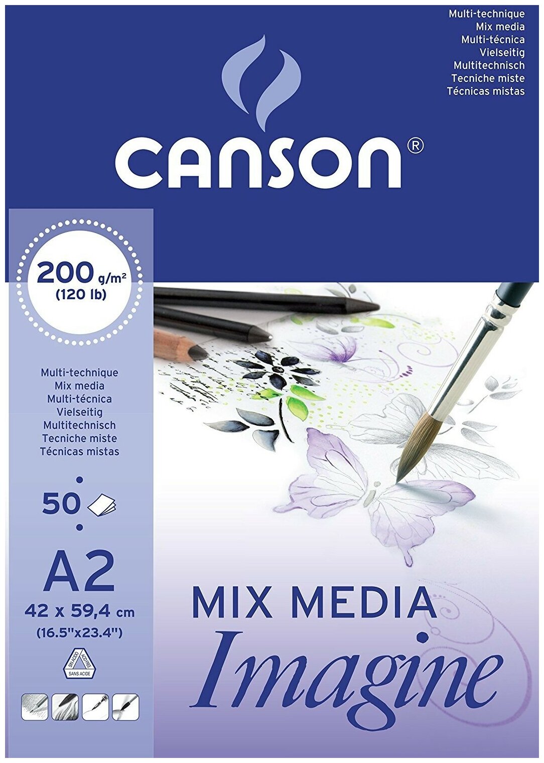 Бумага для акварели Canson Альбом для графики Canson Imagine A2 мелкое зерно, 50 листов