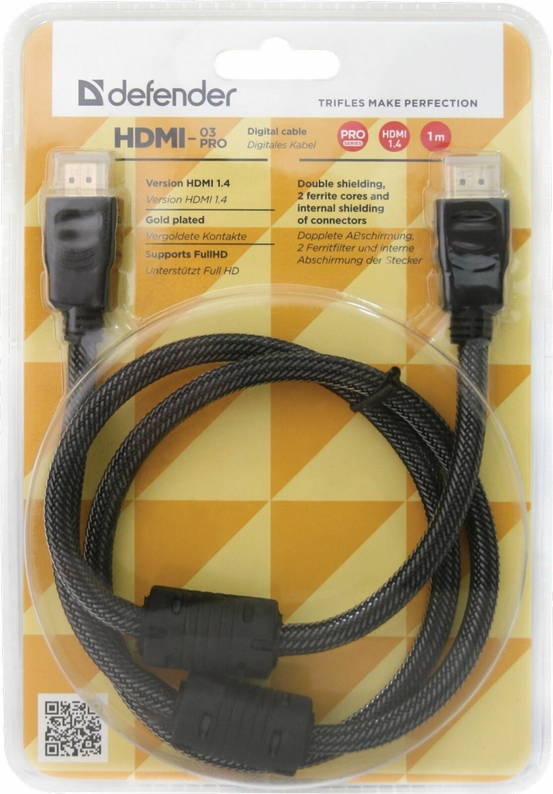 Цифровой кабель Defender HDMI-03PRO HDMI M-M, ver 1.4, 1.0 м