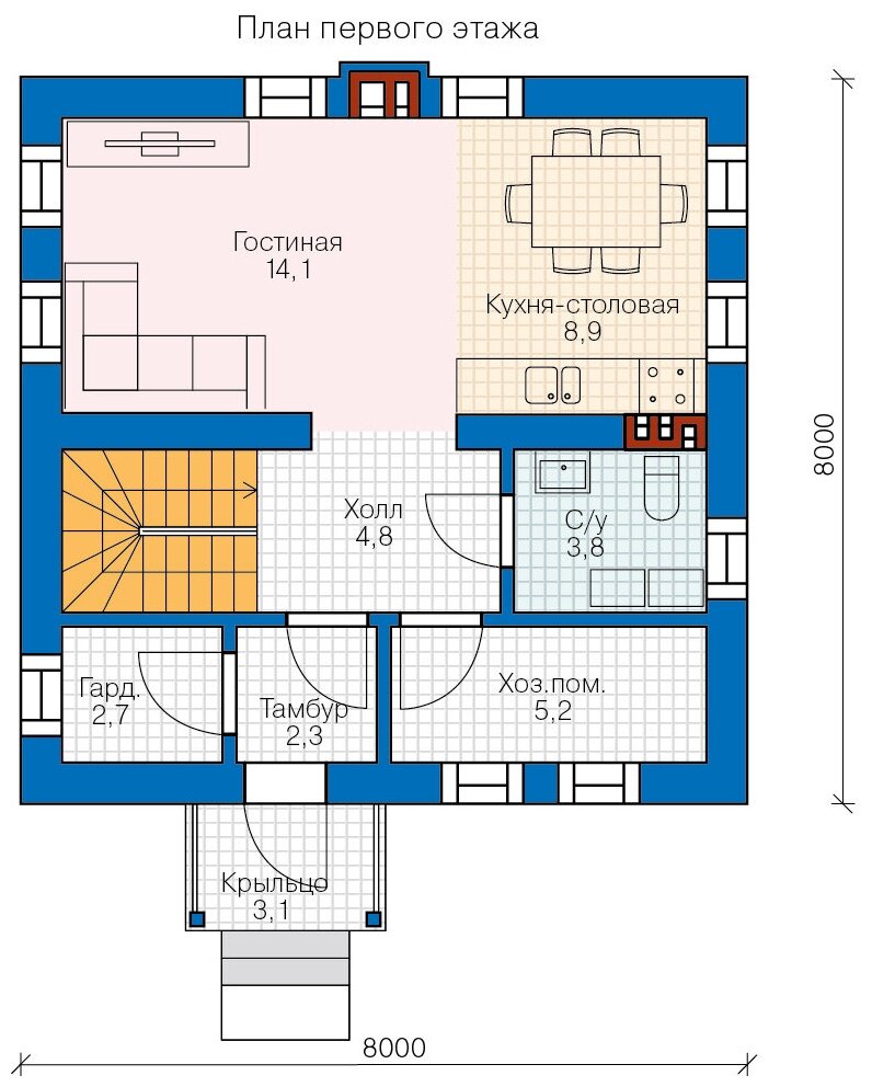 Проект газобетонного дома Catalog-Plans-58-59 (84,98кв.м, 8x8м, газобетон 400) - фотография № 2