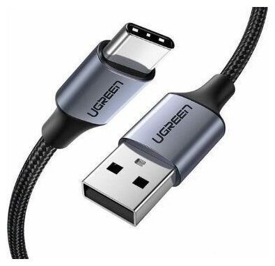 Кабель для зарядки и передачи данных USB A Male - USB C Male Ugreen 3A 0.5м в оплетке черный (60125)