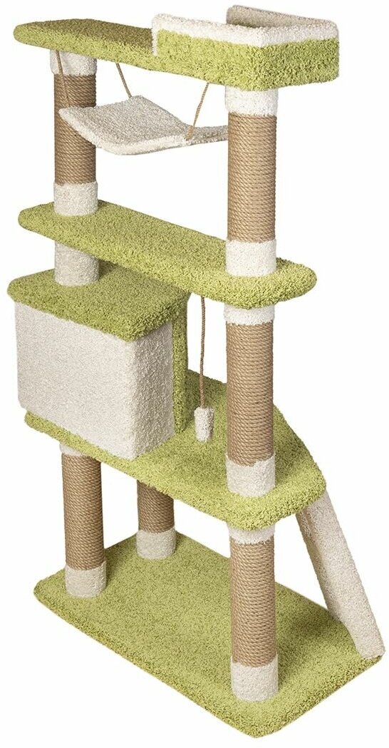 Игровой комплекс для кошек с домиком и качелями когтеточка "Кошкин дом" зелёный - фотография № 13